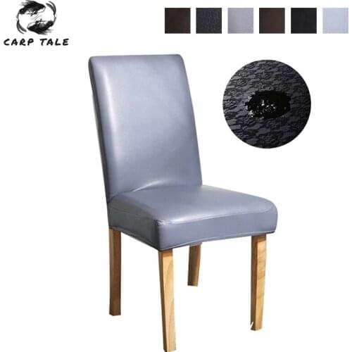PU Leather Chair Cover Spandex Waterproof Oilproof Chair Cover Stretch Kitchen Seat Case Banquet Hotel Cover housse de chaise