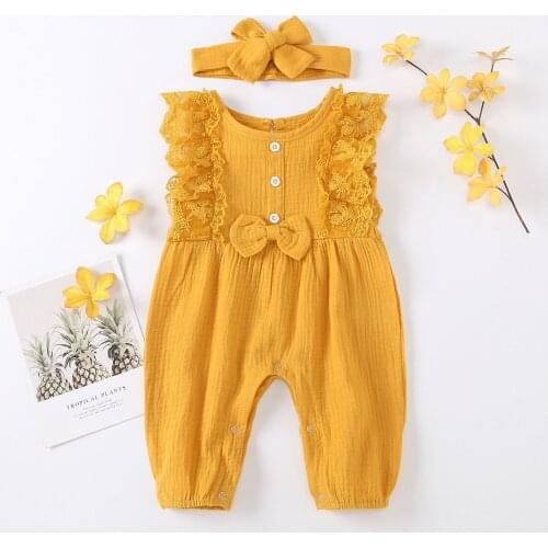 Newborn Baby Girl Clothes Sleeveless Lace Romper +Headband Toddler Bodysuit Bebe Jumpsuit 2Pcs Outfit New Born Infant Clothing