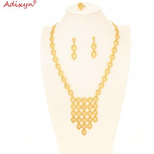 Adixyn Enthic Earrings/Ring/Necklace for Women 24K Gold Color Dubai Jewelry set Bride Wedding Gifts N1021E2