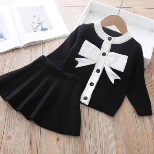Girls Clothing Sets Fall Winter 2Pcs Knitting Suits Children Casual Outfits Fleece Sweet Sweater and Skirt for Baby Kids 1-7T