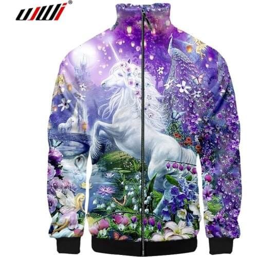 CJLM 3d Stand Collar Fashion Men/Women White Horse 3D Zipper Hoodies Jackets Long Sleeve Zip Up Sweatshirt Customizable