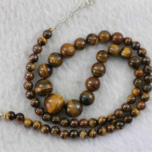 Fashion yellow tiger stone round beads 6-14mm tower chain necklace diy jewelry 18" B1019