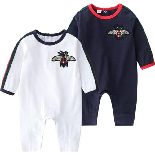 Spring and autumn fashion baby clothes girl boy knitted long-sleeved Unisex Patchwork round neck cotton baby romper 0-3 months