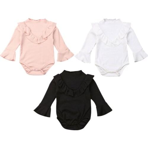 0-18M Bodysuit Newborn Infant Baby Boy Girls Long Flare Sleeve Jumpsuit Bodysuit Clothes Outfits 0-18M