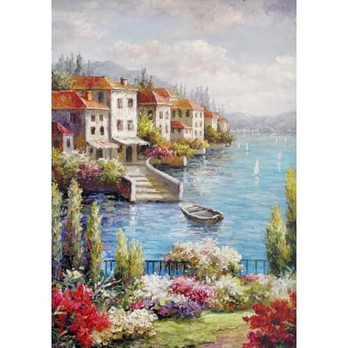 Needlework Crafts 14CT Unprinted Embroidery Quality Counted Cross Stitch Kits Seaside Villa Romantic Garden Harbour Scenery