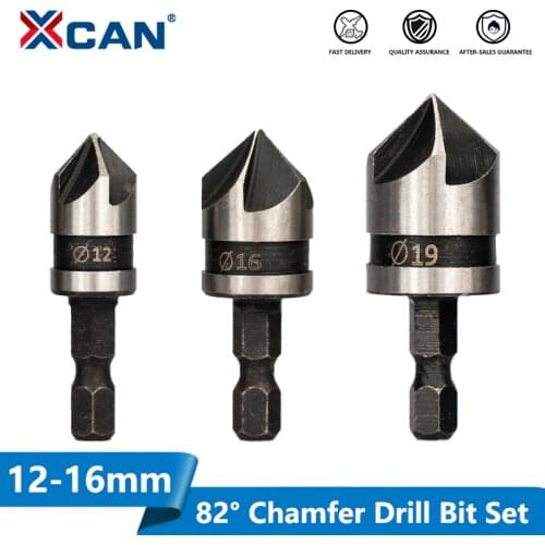 XCAN 82 Degrees Chamfer Drill Bit Set 12/16/19mm 5 Flute Wood working Drill Bit Cutter Countersink Drill Bit Set