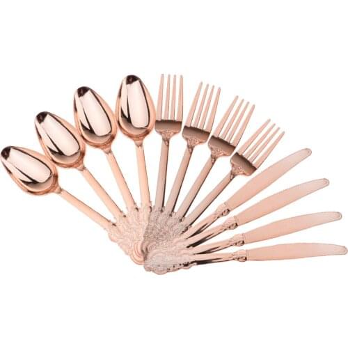 18pcs Disposable Plastic Cutlery Set Wedding Tableware Supplies Rose Gold