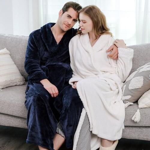 NEW Women Men Couple Winter Thick Warm Flannel Kimono Long Robe Bathrobe Lovers Nightgown Bath Lingerie Gown Sleepwear Nightwear