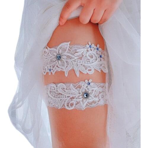 New Elegant Bridal Blue Alloy Gemstone Lace Elastic Garter Sexy Thigh Ring Prom Cosplay Bridesmaid Dress Wedding Accessories