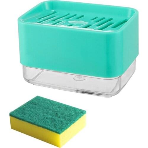 New Soap Dispenser + Sponge Holder Hollow Design Dish Soap Dispenser Counter Top Sink Dispenser Instant Refill, Rustproof
