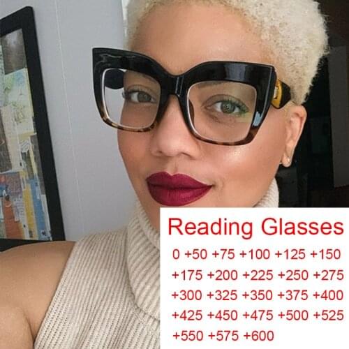 Overszied Square Reading Glasses Transparent Women Trendy Computer Blue Protection Eyeglasses Graduate Points 0 to 6 Thick Frame