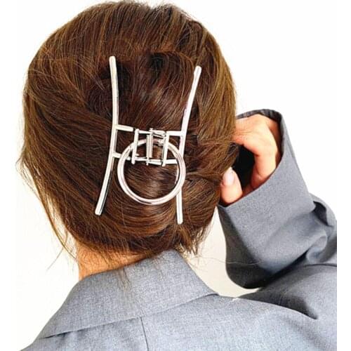 Silver Simple Metal Hairpin Hair Claws Round Pendant Large Shark Clip Statement Punk Catch Clip Headwear Women Hair Accessorie