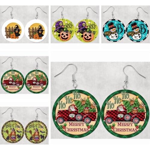 Faux Leather Earrings Christmas Truck Wreath Monogram Snowman Halloween Black Cat Wreath