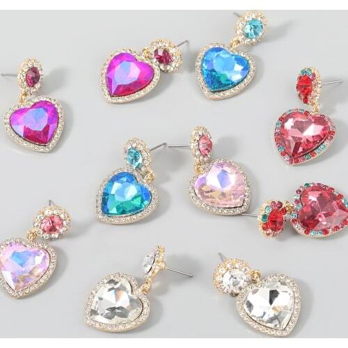 Pauli Manfi Fashion Metal Heart-shaped Rhinestone Glass Earrings Womens Creative Popular Dangle Earrings Party Accessories