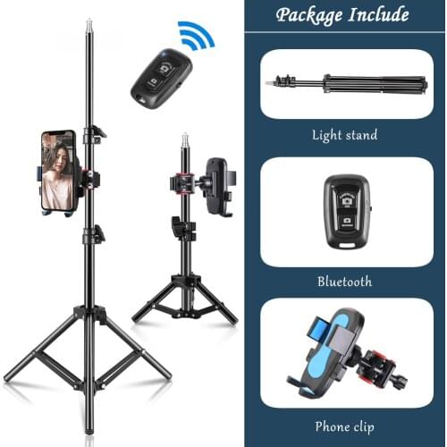 Selfie Tripod 1/4 Screw Adjustable Light Stand For Phone Camera Photo Studio Softbox Ring Light With Phone Holder Rotating Head