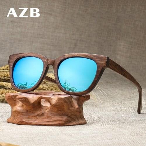 AZB Handmade Wooden Mirror Sunglasses Polarized Mens Bamboo Sun Glasses Women Wood Sunglasses Oculos de sol masculino