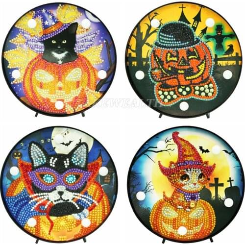 DIY Diamond Painting LED Lamp Partial Special Shape Pumpkin Halloween Decoration Bedroom Night Light Home Desk Decorative Lamp