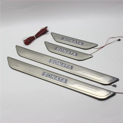 Stainless Steel Led Door Sill Scuff Plate Guard Sills Protector Trim For Hyundai Sonata 2009-2019