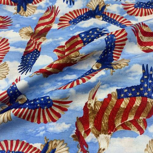 Beautiful 110cm Width 100% Cotton Fabric Sewing Children Clothing Dress Blue Bottom American Eagle Printed Fabric Printed DIY