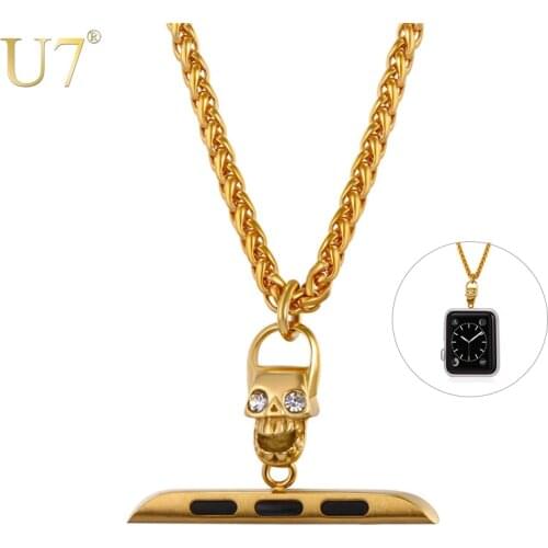U7 Stainless Steel Skeleton Skull Chain Necklace For AppleWatch Series 1/2 38mm/42mm Belt Accessories Men/Women P1094