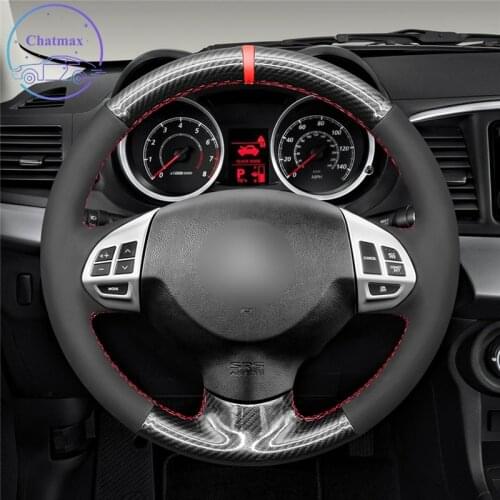Carbon Fiber&Suede Wrap For Mitsubishi Lancer X 10 Outlander ASX Colt Pajero Sport Hand Sewing Car Steering Wheel Cover Holder