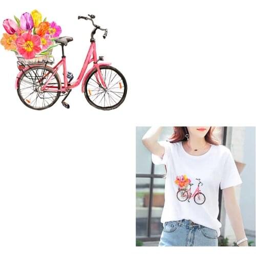 Bikes and flower Patches For Kids girls Clothing Diy Easy Use Patches Washable Iron Applique Custom Heat Transfer Vinyl Stickers