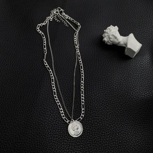 VSnow Vintage Double Layers Letter Coin Pendant Necklace for Women Female Silver Color Linked Chain Choker Necklaces Jewelry
