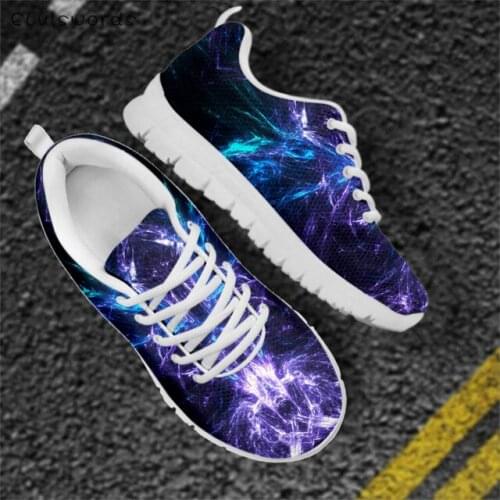 ELVISWORDS Blue Galaxy Style Art Pattern Breathable Ladies Sports Shoes Stylish Non-ship Flat-Shoes Sneakers for Women 2020