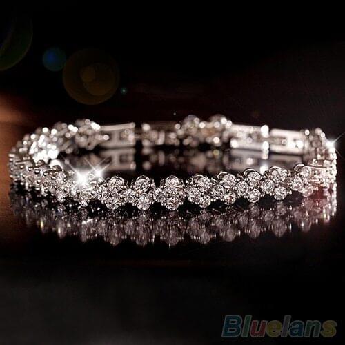 Women Roman Chain Clear Zircon Crystal Bangle Rhinestone 3 layers Bracelet 08JM