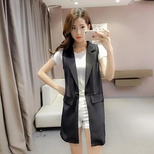 2019 Summer New Vest Korean Version Large Size Jacket Suit Spring Autumn Coat Medium Length Clothes Sleeveless Vest Female Tide