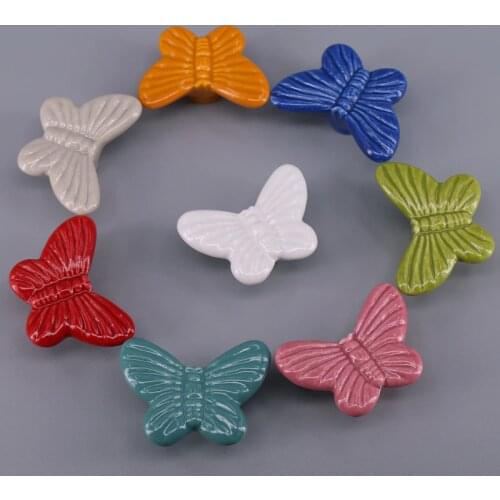 1PCS Cute Ceramic Knobs Buttrfly Furniture Handles Small Cupboard Drawer Kitchen Pull Knob Hardware