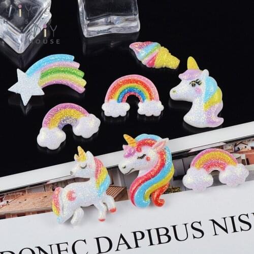 10-50Pcs Glitter Unicorn/Rainbow Color Resin Accessories DIY Craft Supplies Home Decoration Figurines Hair Ornaments Materials