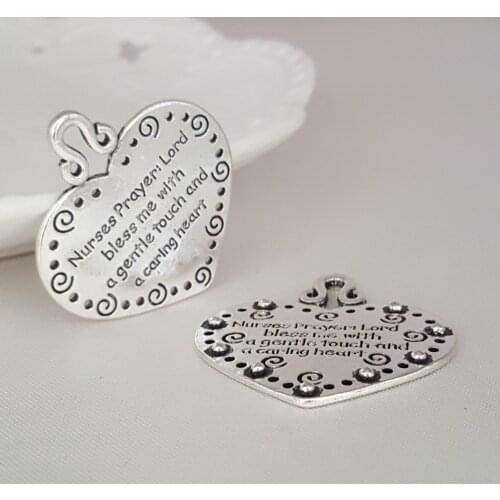 10pcs 35*38mm Heart Shape lettering Nurses Prayers: Lord bless me with a gentle touch and a caring heart charm pendant DIY