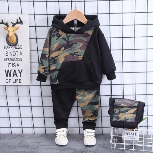 2 3 4 5 Y Toddler Boys Sport Suits Casual Korean Child Clothing Set Fashion Camouflage Splicing Hoodies Pants 2pcs Set for Boys