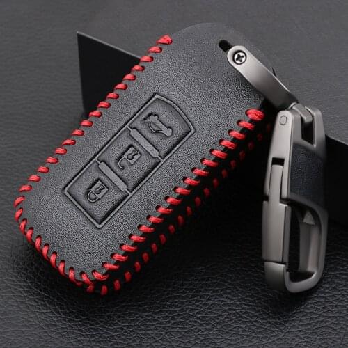 Genuine Leather Car Key Case Cover For Mitsubishi Outlander Lancer 10 Pajero Sport EX ASX RVR Colt Grandis L200 Smart 3 Button