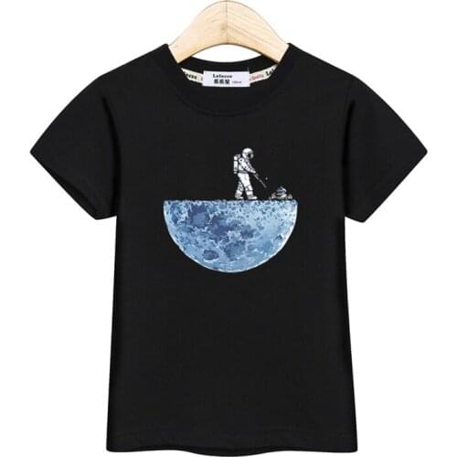 Kid tees Lolocee astronaut & moon funny t-shirt boy girl summer cotton clothes boys short sleeve tops