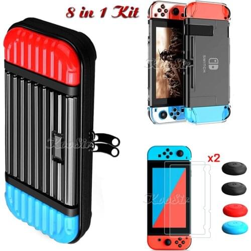 Nintendos Nintend Switch Travel Carry Bag PC Case & 2 Tempered Glass Film & Crystal Hard shell & 4 Joycon Cap for Nintendoswitch
