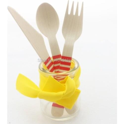 Ipalmay 180pcs Party Wooden Fork Spoon Knife Kids Birthday Supply Disposable Wooden Flatware Cutlery Utensil Set