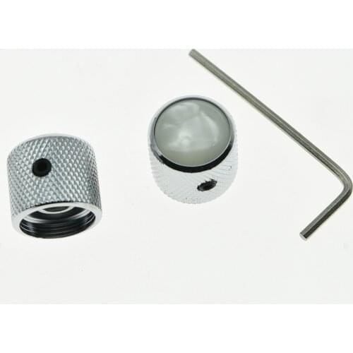 KAISH 2x Set Screw Pearl Top Chrome Guitar Dome Knobs for Tele Telecaster Bass Knob