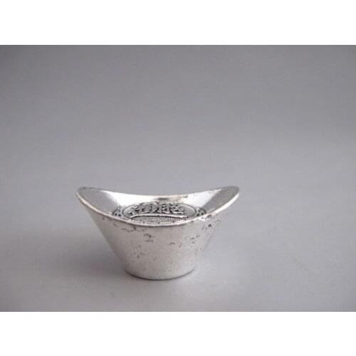 Chinese Tibetan Silver Hand Made Lucky Yuan Bao Silver Ingot Exquisite Small Statues