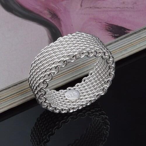 Silver Plated Ring Woven Mesh Belt Reticulocyte Rings For Women Fashion Jewelry Creative Silver Color Ring Anillos Mujer J75