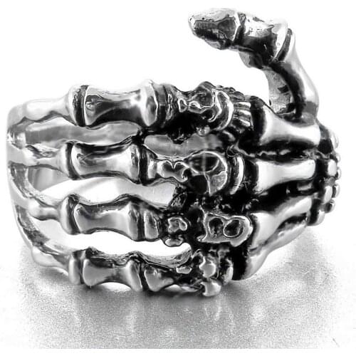 Gothic Punk Skeleton Palm Hand Bones Shape Ring for Women Mens Biker Personality Rock Party Club Finger Accessories Gift