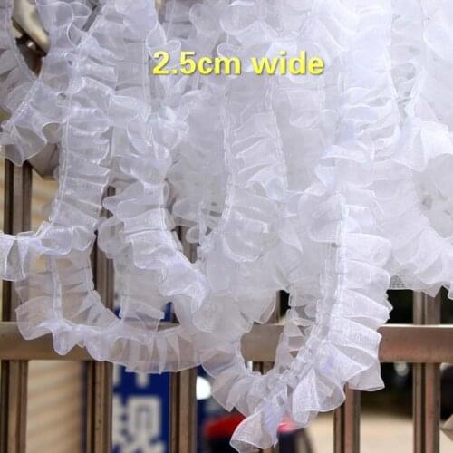 2.5cm Wide Organza Pleated Tulle Lace Fabric DIY Dress Skirt Decoration Cradle Material Home Textile Sewing Pet Toy Clothes Trim