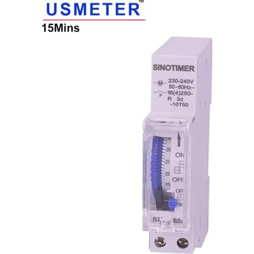 SUL180a 220V AC 15 Minutes Interval 18mm DIN Rail 24 Hours Mechanical Timer Switch Analogue Time Relay
