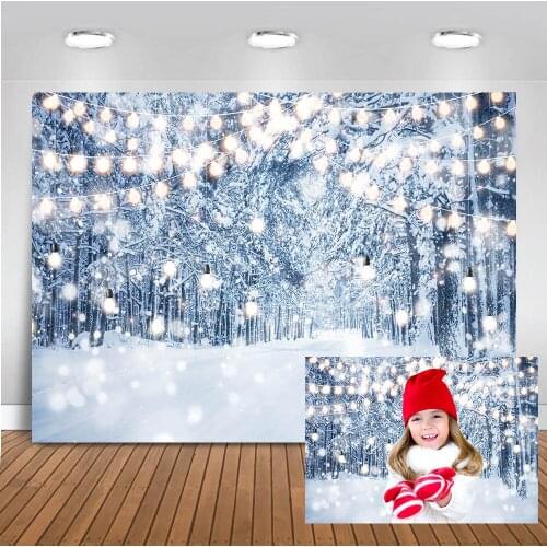 MOCSICKA Bokeh Winter Snow Photo Background for Photo Studio White Snow Scene Forest Weaving Light Photography Background Props