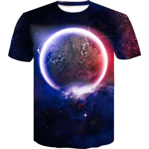 Mens fashion printed short-sleeved T-shirt mens casual galaxy universe round collar T-shirt 2020 summer