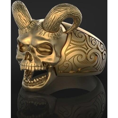 SECRET BOYS Mens Vintage 316L Stainless Steel Demon Skull Jewelry Silver Color Satan Biker Punk Ring for Men
