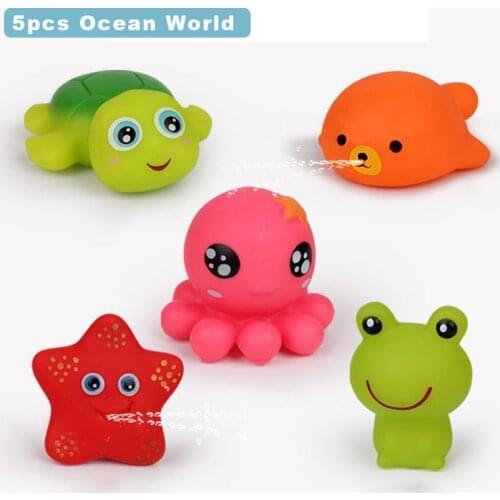 5pcs/set Soft Baby Bath Toys Cartoon Animal Pinch Called Toy Set Swim Duck Turtle Model Squeeze Sounding Daraying Toys for kids