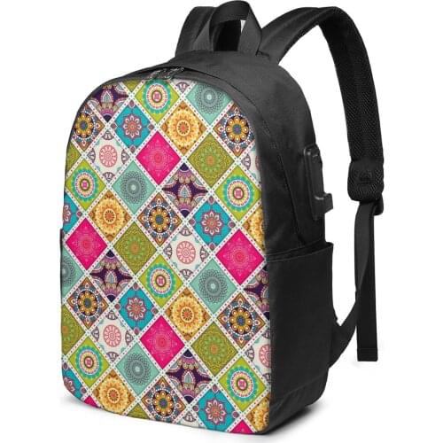 2021 New Laptop USB Backpack Colorful Ethnic Pattern School Bag Bookbag Men Women Travel Daypack Leisure Backpack