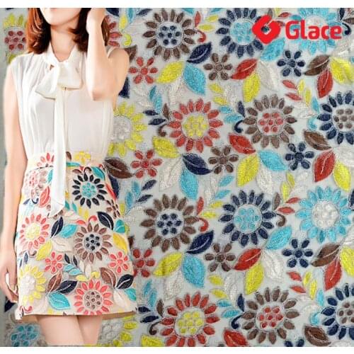 2020 new products flowers colorful embroidery heavy industry mesh fashion fabric cheongsam dress embroidered fabric G1103